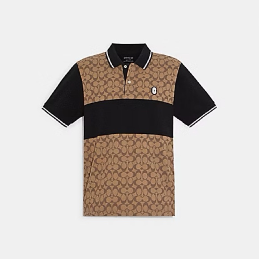 Coach outlet signature polo in organic cotton khaki men’s shirt c9605